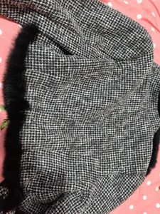 Houndstooth Cape with Faux Fur Trim