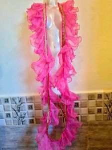 Pink Ruffle Dupatta circular attached