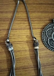 Boho Silver Necklace with solid antique pendant