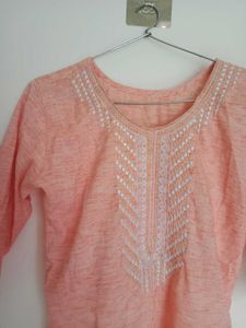 Peach Embroidered Kurta