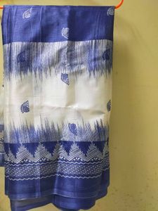 Off-white Navy Blue Art Silk Saree