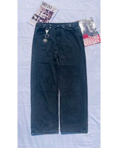 Grey Washed Jeans With Adjustable Waist