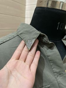 Oversized Embroidered Olive Shirt