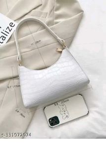 Chic White Croc Embossed Baguette Bag