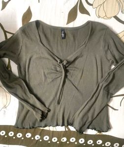 Olive Green Tie-Front Top