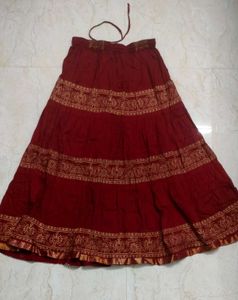 Maroon Skirt with Golden Print