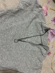Cute Grey Zip-Up Short Sleeve Top