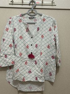 White Patterned Tunic with Tassel
