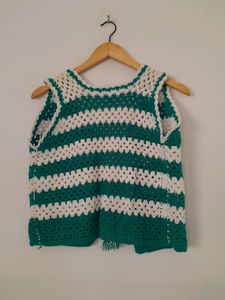 Green White Crochet Top