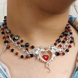 ₊˚⊹౨ handmade gothic twin dragons necklace ৎ ₊˚⊹