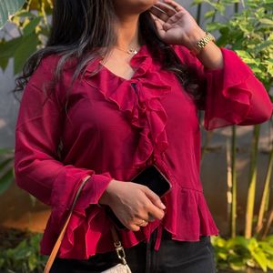 Maroon Ruffled Blouse