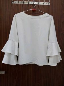 Shein White Ruffle Top Tiered Bell Sleeves
