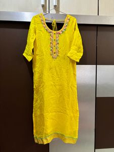 Festive Yellow Organza Kurta N Pants