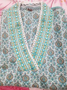 Teal &amp; White Printed Kurta Set