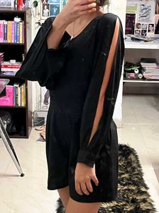 Black V-Neck Romper with Bell Sleeves