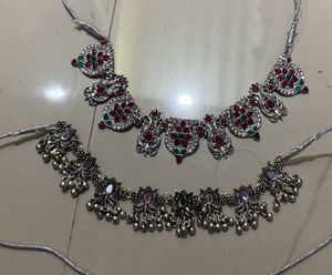 Ethnic Oxidized Silver Choker Necklace Set