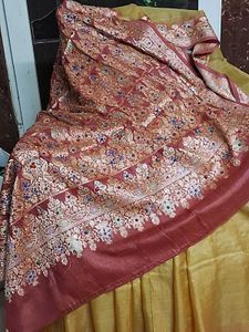 GentlyUsed MustardTusserSilk Saree withFloralBlous