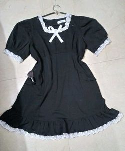 Cottage Core Black Dress With White Lace Lining