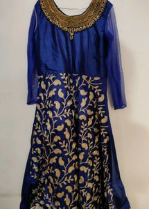 Navy Blue Gown With Golden Embroidery