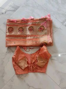 New Saree Only One Time Wear With Stitch Blouse