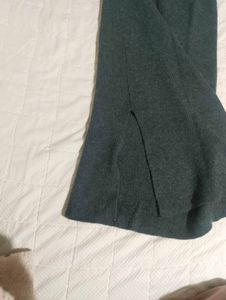 Elegant Gray Knit Pencil Skirt with side slit