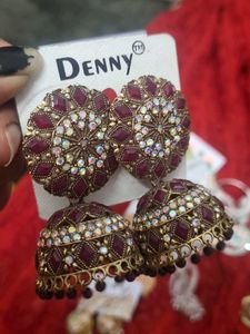 Maroon Jhumka Earrings