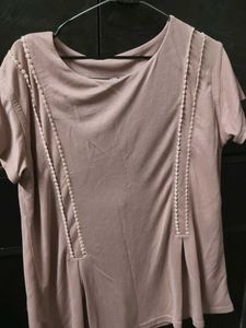 Dusty Rose Top with Pom-Pom Trim