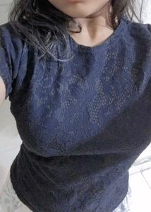 Black- Sheer Rose Designed Top
