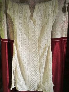 Elegant White Embroidered Kurti