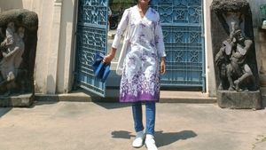 White And Lavender Kurta