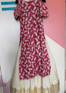 Cream Lehenga With Pink Thread And Sequin Kurti