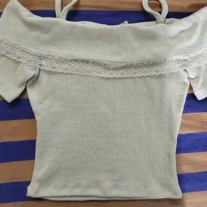 Ribbed Lace Trim Top