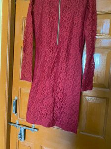 Burgundy Lace Long Sleeve Dress