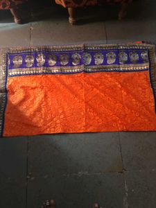 Orange & Blue Embroidered Saree