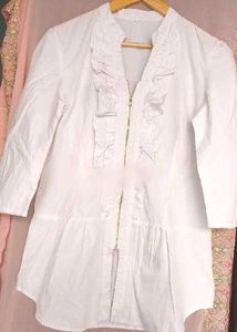 White Ruffle Detail Top