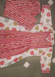 Striped Floral Kurta Set