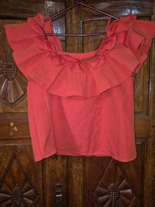 Off-Shoulder Ruffle Coral Top