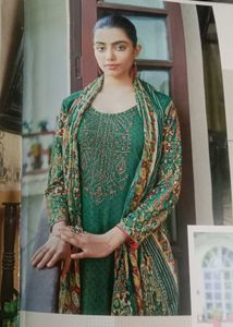 Unsteached Elegant Green Embroidered Salwar Suit