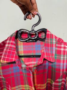 Pink Plaid Shirt Dress