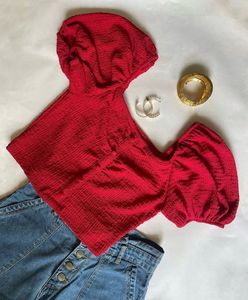 Red Puff Sleeve Crop Top✨