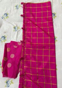 Checkered Pink Saree