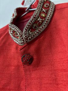 Red Ethnic Buttoned Kurta| Sherwani