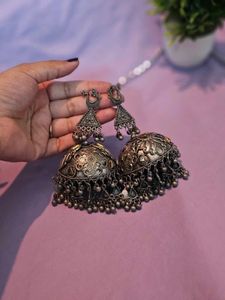 Oxidized Silver Jhumka Earrings