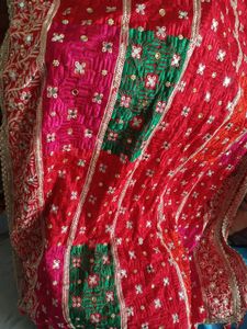 Women Embellished Bridal Bandhani Phulkari Dupatta