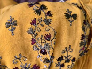 Yellow Embroidered Front Open Kurti