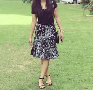 Mango Black Knee Length Skirt