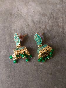 Dark Green And Golden Earrings