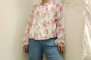 Floral Print Sheer Blouse