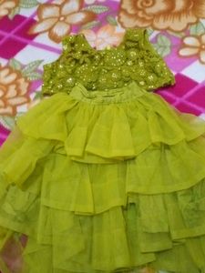 Green Embellished Top &amp; Tiered Tulle Skirt Set
