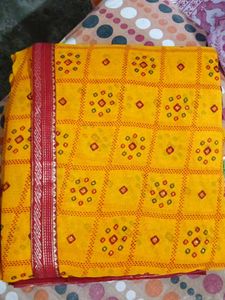 Beautiful Bandhani Print Yellow Saree